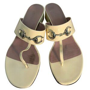 GUCCI PATENT LEATHER BEIGE 90S SANDALS SHORT HEEL WOMENS SIZE 37.5